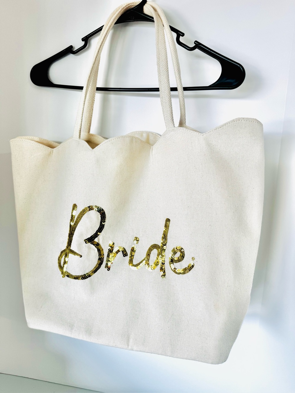 Bride Sequin Canvas Tote Bag - Gold on Cream 15”x20”